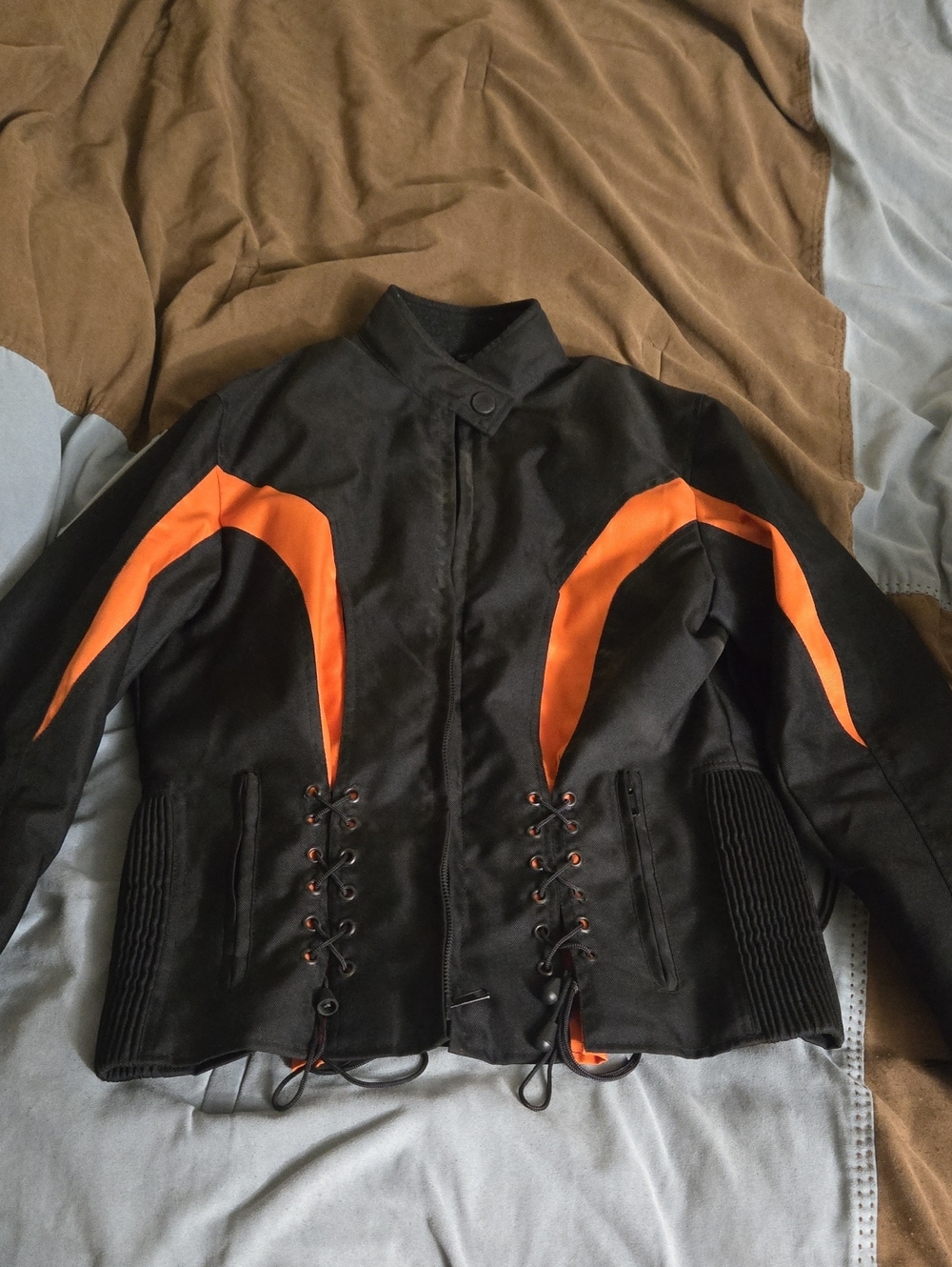 Harley-Davidson Black and Orange Women's Motorcycle Jacket